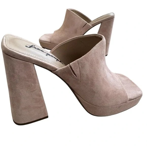 Free People Margo Mules Block Heel Pearl Sand Suede Square 38.5 EU / 8.5 US New - Picture 8 of 12